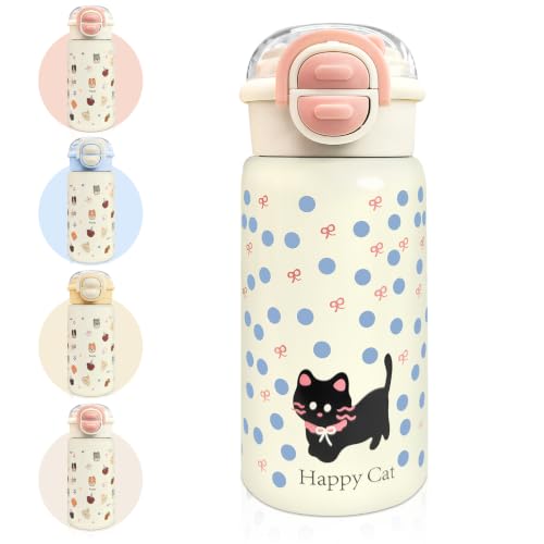 AMFUN Kinder Edelstahl Isolierte Wasserflasche, 500ML Trinkflasche Kinder mit Strohhalm, Kinderflasche Auslaufsicher… – Ansicht 1