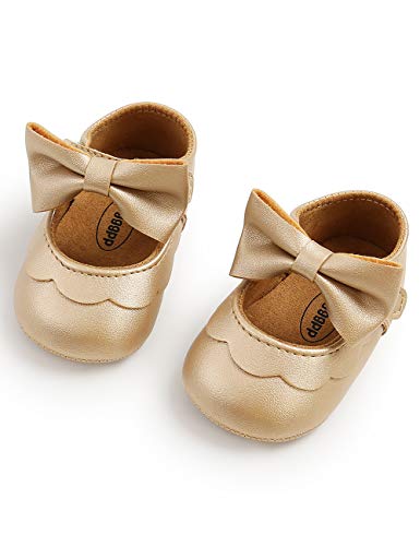 Baby Girls Shoes Bow Knot Solid First Walker Soft Sole Shoes Newborn Infant Toddler Girls Princess Shoes (Golden, 12-18 Months)
