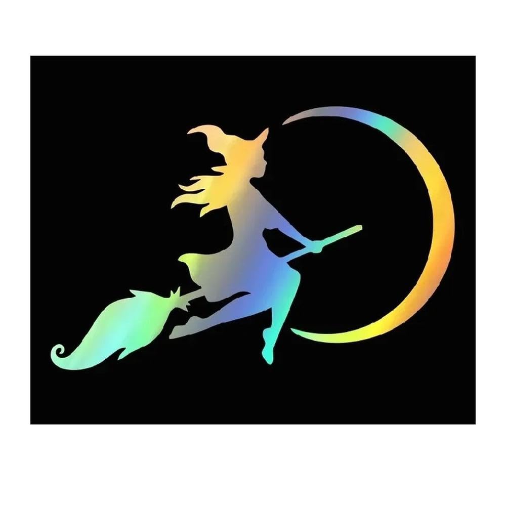 The Witch Flying to The Moon Car Sticker Vinyl Decals The Whole Body Glue Stickers(Laser,16CM X 10.3CM)