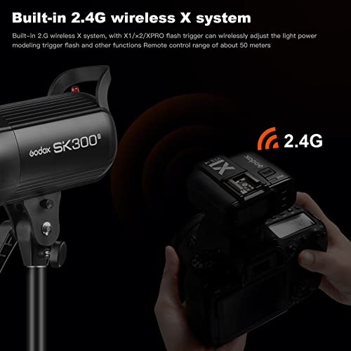 Godox 2X SK300II Studio Flash Strobe Kit:2.4G 600Ws Speedlite Flash Monolight with Bowens Mount for Studio Shooting,Location & Portrait Photography with Light Stand,Softbox,Barndoor and Umbrellas