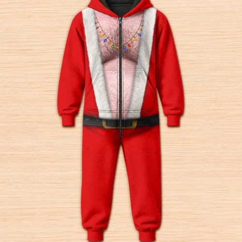 Infant Toddler Christmas Outfits Funny Santa Abs Belly Body Zipper with Hood Halloween Christmas Novelty Pajamas (A1-Red, 3-4 Years) - image 3