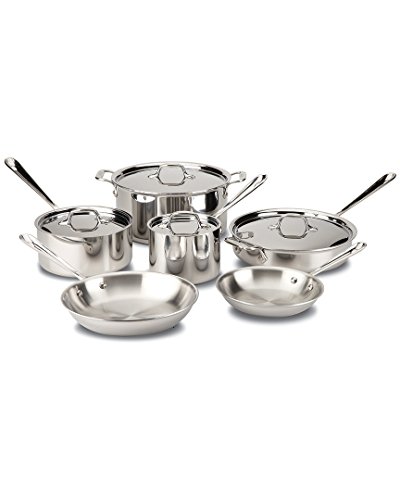 All-Clad D3 3-Ply Stainless Steel Cookware Set 10 Piece Induction Oven Broil Safe 600F Pots and Pans