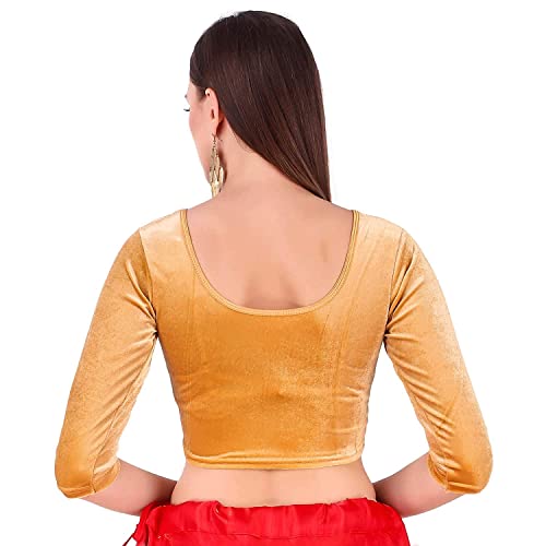 Image of Women's Solid Velvet Breathable 3 /4 Sleeve Round Neck Readymade Blouse (F K A 257111)