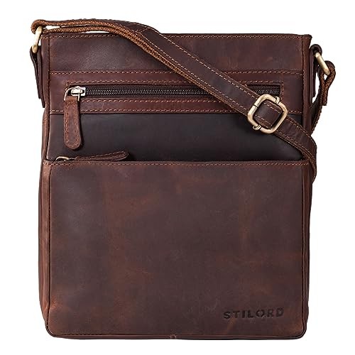 STILORD 'Kian' Umhängetasche Herren Klein Leder Vintage Schultertasche für Männer Messenger Bag mit vielen Fächern Herrentasche zum Umhängen aus Echtleder, Farbe:cognac - dunkelbraun