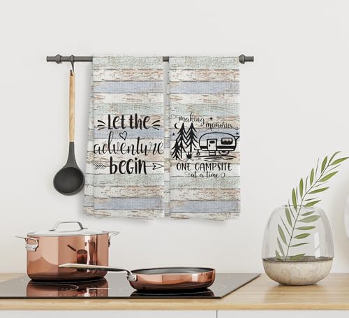 Camping-Let-the-Adventure-Begin-Kitchen-Towels-and-Dishcloths-Sets-of-2Campsite-Cabin-RV-Drying-Cloth-Hand-Towels-Tea-Towels-for-Bathroom-KitchenCampers-Camping-Lovers-Adventurers-Gifts1624-inches
