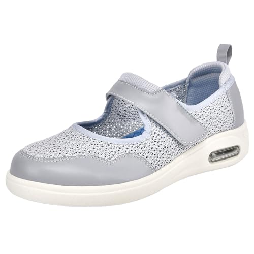 Aocase Zapatos Especiales para Juanetes Mujer de Zapatillas Personas Mayores Pies Anchos con colchón Aire ortopédicos diabéticos Fascitis Plantar Enfermería,Gris,38 EU