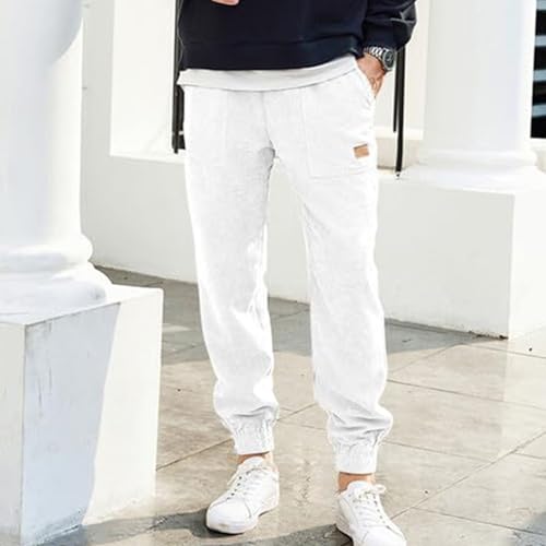 Corduroy Joggers for Men with Pockets Elastic Waist Baggy Sweatpants Drawstring Tapered Chino Pants with Pockets2