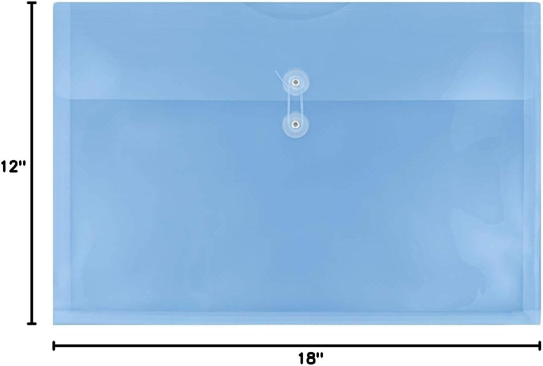 JAM PAPER Plastic Envelopes with Button & String Tie Closure - Large Booklet - 12 x 18 - Blue - 12/Pack