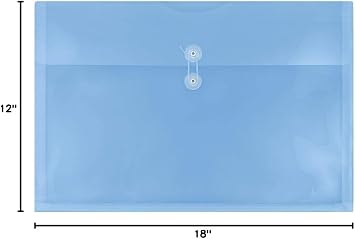 JAM PAPER Plastic Envelopes with Button & String Tie Closure - Large Booklet - 12 x 18 - Blue - 12/Pack