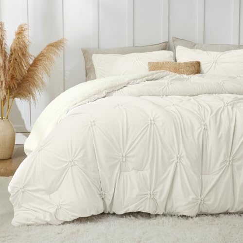 Image of BEDELITE Fluffy Sherpa Twin Comforter Set,Pintuck-Cream