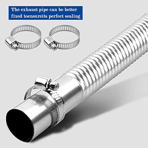 Jinlaili Diesel Heater Exhaust Pipe Stainless Steel, Flexible Exhaust Hose with 2 Stainless Steel Clamps for Car Parking Heater, Car Exhaust, Fuel Tank Vent Gas, Crude Oil Heater - D:2.5cm , 60cm