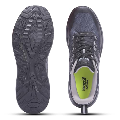 Image of Liberty LEAP7X ROYALESTPE Walking Shoes for Men - Black & Olive Green Lace-Up Sneakers | Memory Foam Cushioned Insole, Lightweight Knit-Mesh Shoes for Daily Walking, Fitness Walks, College & Travel