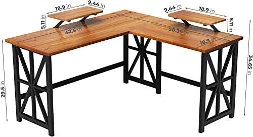 Greenforest L Shaped Desk With 2 Monitor Stand, 50.4 Inch Reversible Corner Computer Desk For Home Office Study Gaming Workstation Crafting Table For Small Spaces, Easy Assembly, Walnut #TOP2
