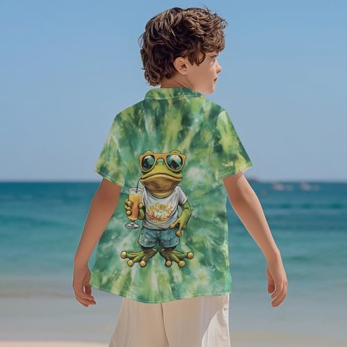 Image of Kids Tie-dye Hawaiian Shirt 80s Button Down Retro Short Sleeve Casual Beach Tropical Funny Party Outfits for Boys