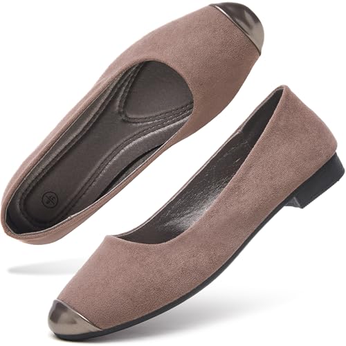 hash bubbie Women's Flats Shoes Ballet Flats Womens Round Toe Memory Foam Comfortable Dress Shoes Faux Suede Slip on Loafers for Women