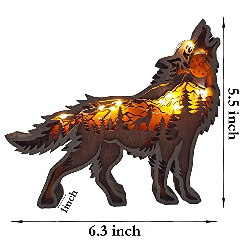 Zagxuade Wooden Wolf Desktop Ornament With Light, Forest Animals Table Decor, Wooden Knick Knacks Decorations For Home #TOP3