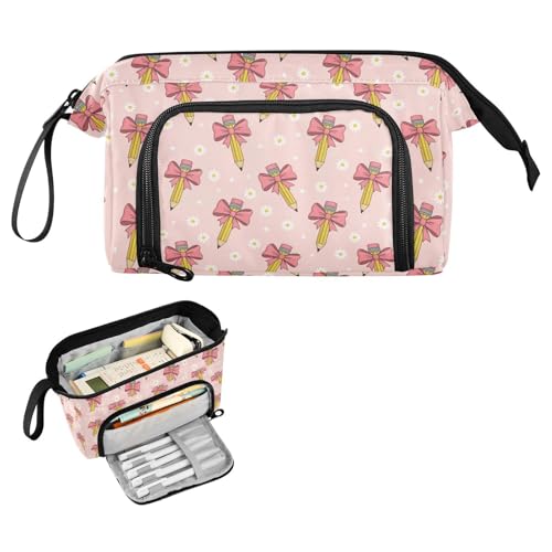Image of Ribbon Bow Pen Pencil Case Pouch Big Capacity Pencil Bag Box Organizer Pen Case Pencil Pouch Aesthetic with Handle for Teen Girls Boy College Women School