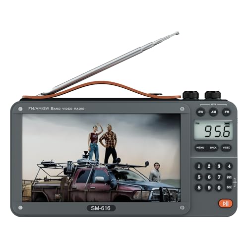720P 7Inch Screen AM FM Movie Video Radio with Bluetooth Speaker, Rechargeable Digital Shortwave MP3...