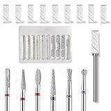 10 Piece Nail Drill Bits Set- 10 Pcs Mini Sanding Bands 240# for Nail Drill with 3.1mm Mandrel Bit Includes 6 Cuticle Bit (3/32 Inch), Professional Rotary Burrs Diamond Cuticle Remover Bits