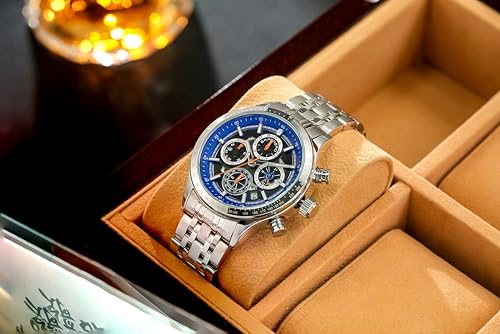 Image of Sapphero Mens Watches Quartz Movement Chronograph 30M Waterproof Steel Strap Fashion Business Sport Design Scratch Resistant Gifts for Men