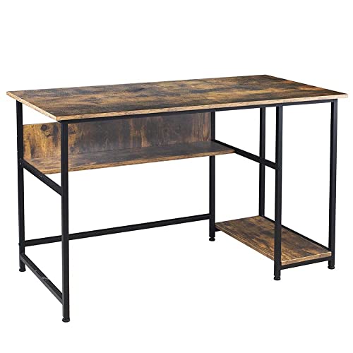 BAKAJI Scrivania con Mensola Libreria Tavolo da Lavoro Porta Pc Computer Struttura in Metallo e Piano in Legno MDF Anticato Design Moderno industriale Arredamento Casa Ufficio 120x60x76cm