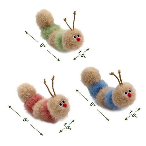 Jumpaws Interactive Natural 3 PK Catnip Toy, with Rattle, Bite Resistant, for All Ages Indoor Cat, Soft Caterpillar Toys, Fluffy Kitten Toy - Thumbnail 2