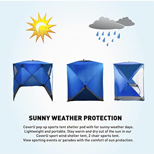 CoverU Sports Tent Pod Sun Protection - Pop Up 2 Person Hot Climate Canopy Shelter - Patent Pending - Blue
