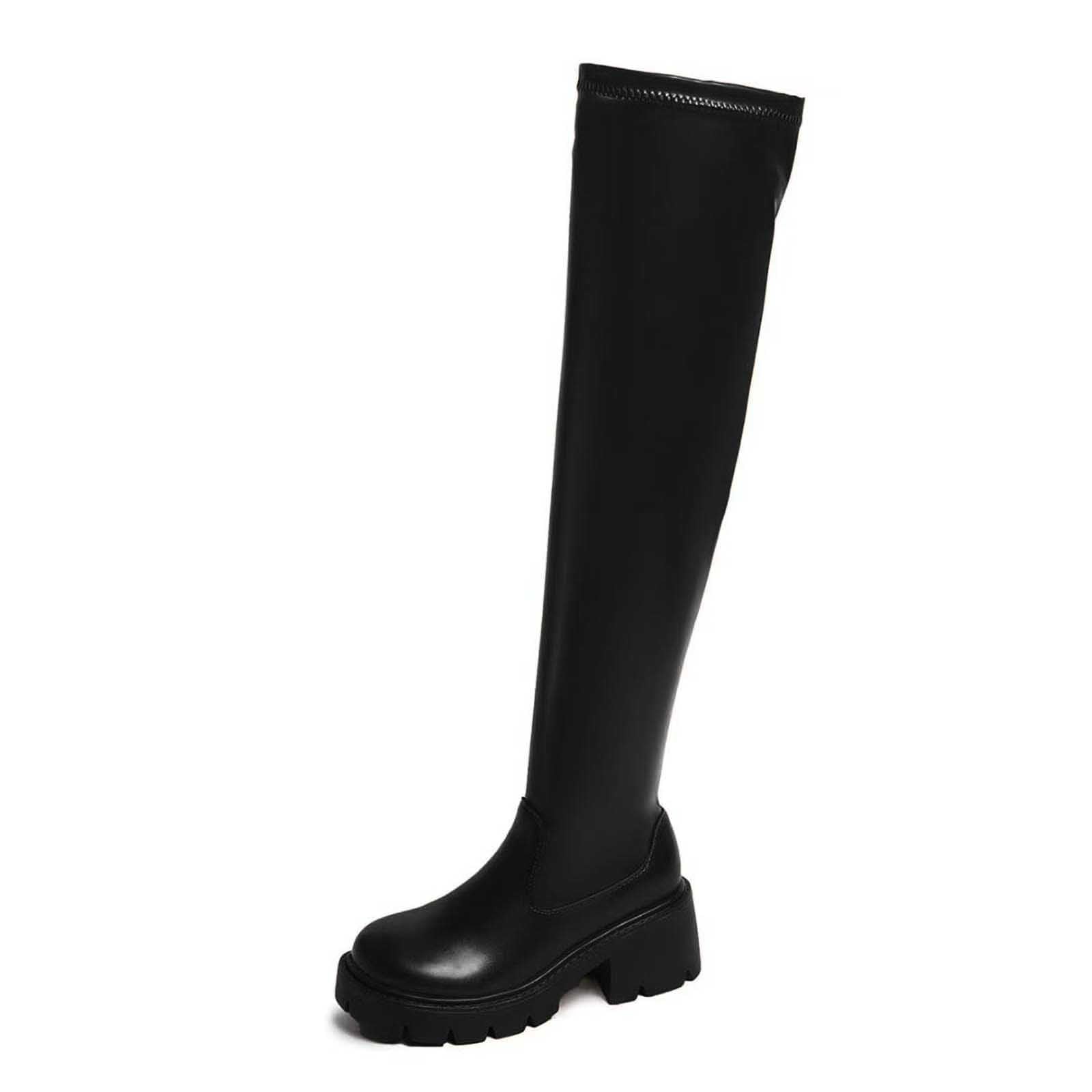 Generisch Stiefel Damen Schwarz Modische Overknee elegante dehnbare kniehohe mit klobigen Absätzen für stilvolle Outfits