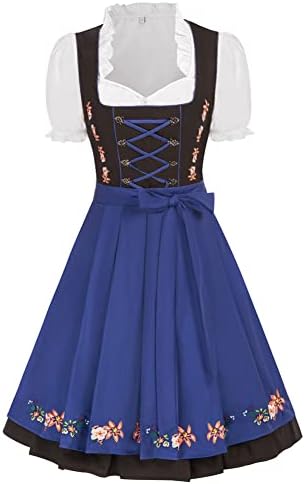 JASAMBAC Damen Dirndl 3-Teiliges Oktoberfest Dirndl Trachtenkleid Dirndlkleider Karneval Oktoberfest Party Kostüm