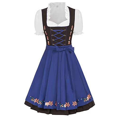 JASAMBAC Robe Dirndl pour femme 3 pièces pour la fête de la bière - Robe traditionnelle pour femme - Costume de carnaval pour la fête de la bière, bleu foncé, L