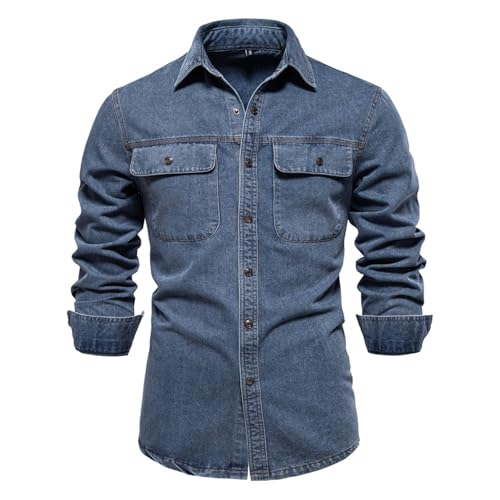 Chemise en jean homme à manches longues avec double poches poitrine et col à revers délavé