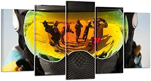 Kreative Arts Large Size 5 Panel Sports Canvas Wall Art Snow Mountain Landscape Painting Reflected in the G…