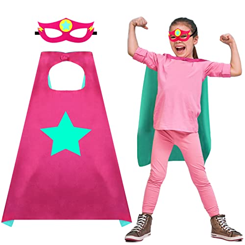 Irolewin Superhero Boys-Girls-Cape And Mask For Kids Super Hero Dress Up Costume Halloween Party Favors Double-Sided (Rose-Green) #TOP12