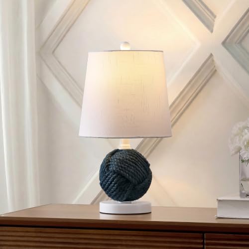 Image of JONATHAN Y Monkey 18 inch Navy Blue Rope Knot Globe Table Lamp, Metal Base