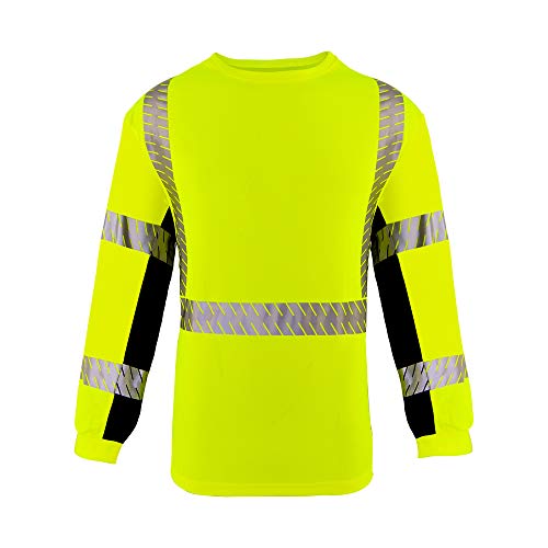 SMASYS Work Safety T Shirts, Class 2 High Visibility Reflective Long Sleeve, Moisture Wicking Construction Workwear for Men and Women (Yellow,XL)