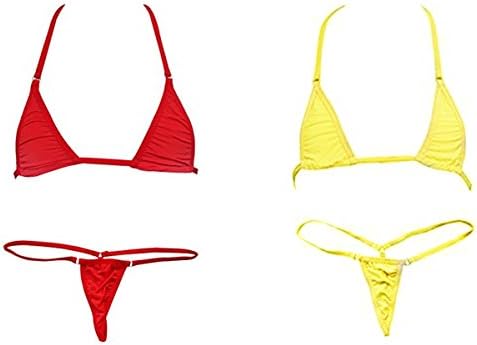 ADESUGATA Sexy Woman -Bikini Small Top and Sexy G-String Set-Tie Side Thong Bikini Small Top Mini Micro Bottom (Yellow + Red)