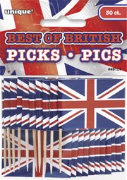 Unique Party 49157 - Best of British Union Jack Cupcake Toppers, Pack of 30