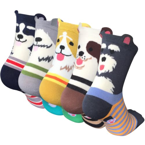 Womens Socks Ladies Breathable Soft Cotton Crew Cute Dog Animal Patterned Novelty Festive Sock Birthday Christmas Holiday Gifts for Women Multicolour Daily Wear Socks Womens UK 4-7 5 Pairs