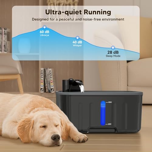 Dog Water Fountain for Large Dogs, 2.1GAL/8L/270oz Large Dog Water Fountain Bowl for Dog Inside,Dog Fountain with Water Level Window and Shortage LED Reminder, Ultra-Quiet Pump,Water Fountain for Dog