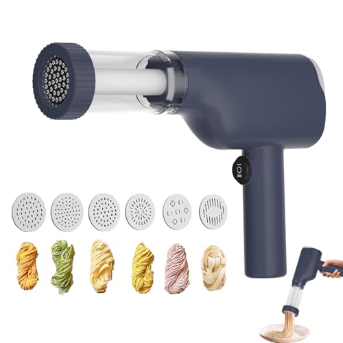 Idiyappam Maker Electric - 2025 New Electric Idiyappam Maker with 6 Molds, Rechargeable Automatic Pasta Maker, Portable Noodle Maker for Home (Blue)