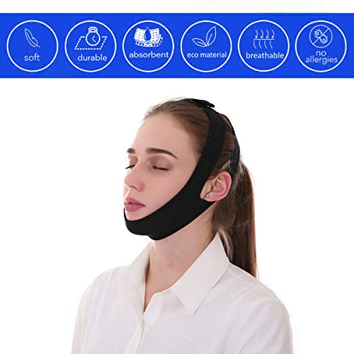 Divine Shield Anti-ronflement Mentonnière Snore Stopper Dispositifs anti-ronflement Premium Jugulaire (Noir Classique)