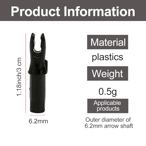 KURUGEILI 60 Pack Archery Arrow Nock ID 6.2mm/.244\" Plastic Insert Arrow Nocks Tail for DIY Hunting Shooting for Compound Recurve Bow