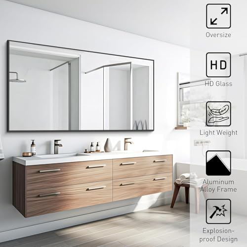 Image of COFENY Black Bathroom Mirror for Wall, 30x50 Inch Rectangle Mirrors with Metal Frame, Modern Vanity Wall Mirror Decor for Bathroom Living Room, Entryway Hangs Horizontal or Vertical