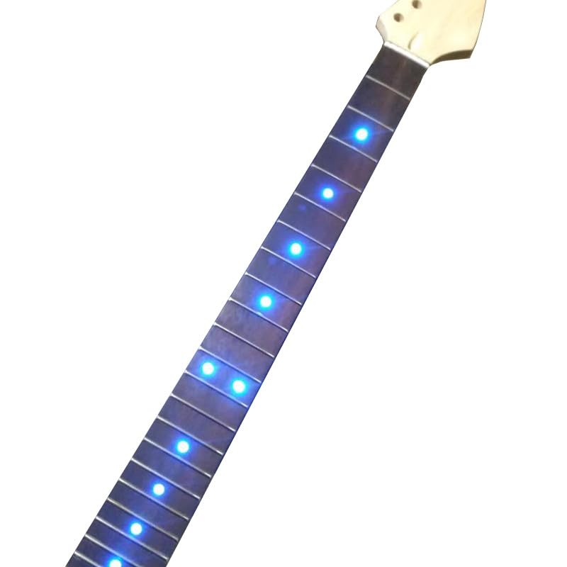 22 Fret Electric Guitar Neck with LED Inlay Dots – Maple Neck & Rosewood Fretboard Replacement for Strat Tele Style – Illuminated Position Markers for Stage, Practice & Custom Builds