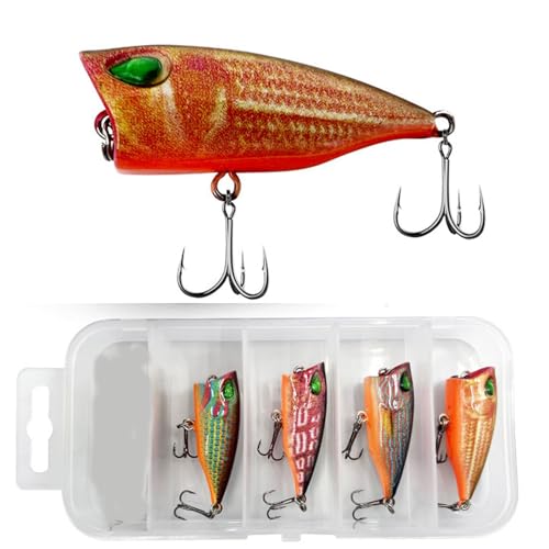 MEIBAOGE 5 Pcs Floating Lures Popper Baits Topwater Fishing Lures Hardbait Fishing Artificial Hard Baits Popper Wobbler