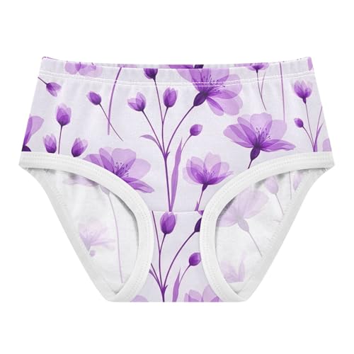 Cotton Toddler Girls Underwear Pastel Flower Purple Floral White Panties Little Girl Fun Briefs Undies Kids 2t