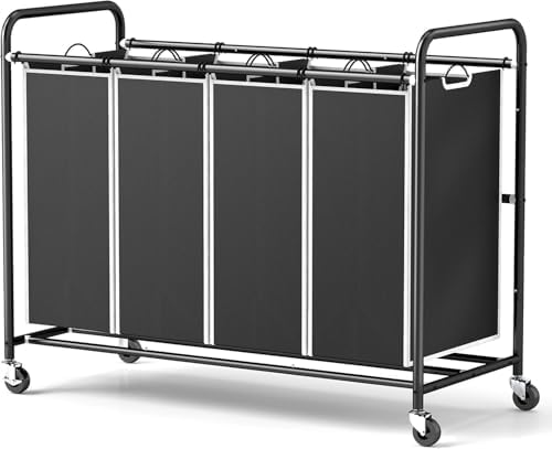 Rolling Metal Laundry Basket With 4 Wheels & Brakes - Large Clothes Hamper For Bedroom, Bathroom, Laundry Room