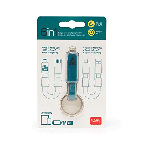 Legami - 6 in 1 Keyring Charging Cable, Blue - Image 3