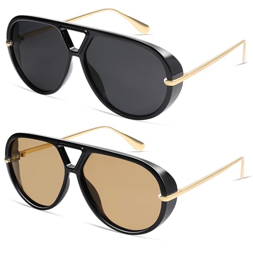 Image of VANLINKER Oversized Trendy Polarized Aviator Sunglasses for Women Men Retro Round Sunglasses Vintage Shield Shades VL9798