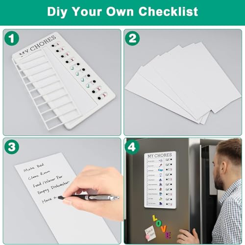 Image of BeFunky Checklist Memo Plastic Boards, Chore Chart for Children, Daily to Do List Checklist Chart, Planner Schedule Reminder, Removable Checklist Board, with 10 Sheets of White Cardboard